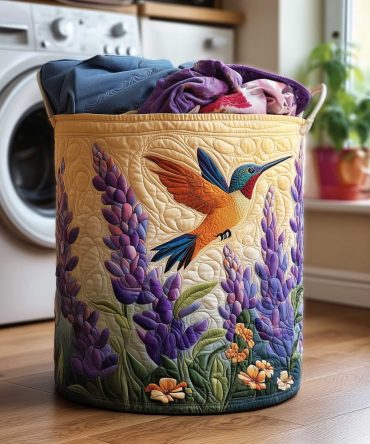 Hummingbird Haven Quilted Cotton Laundry Hamper – Decorative Collapsible Fabric Basket With Handles, Versatile Storage For Home & Nursery