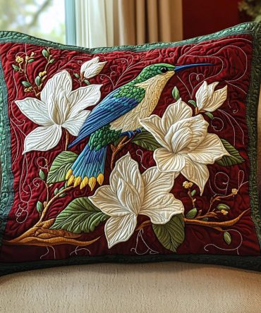 Hummingbird Keepsake Quilted Pillow Cover — Sentimental Bird-Themed Decorative Sham For Bed & Sofa, Premium Quilted Texture