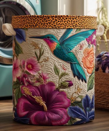 Hummingbird Keepsake Quilted Laundry Hamper - Heritage Bird Design Fabric Basket, Durable Foldable Laundry Organizer For Gifts