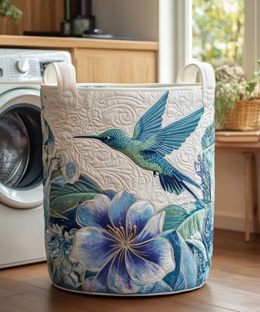 Hummingbird Nest Quilted Laundry Hamper – Charming Collapsible Fabric Basket With Padded Walls & Sturdy Handles For Nursery & Home Use