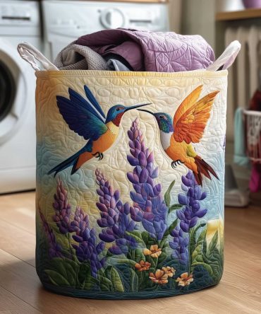 Hummingbird Nest Quilted Laundry Basket — Nature-Inspired Fabric Hamper With Handles, Collapsible & Removable Lining For Easy Care