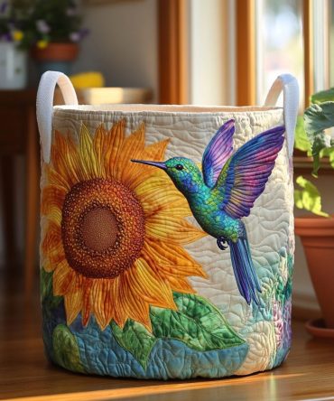 Hummingbird Radiance Quilted Laundry Hamper - Floral Foldable Fabric Basket With Handles , Decorative Durable Home Organizer
