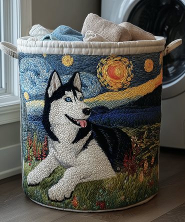 Husky Glow Quilted Laundry Hamper — Large Collapsible Fabric Basket With Reinforced Handles For Bedroom, Dorm & Pet-Themed Décor