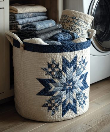 Icefall Snowflake Quilted Laundry Hamper - Winter Star Fabric Basket, Foldable Durable Laundry Storage For Seasonal & Year-Round Use