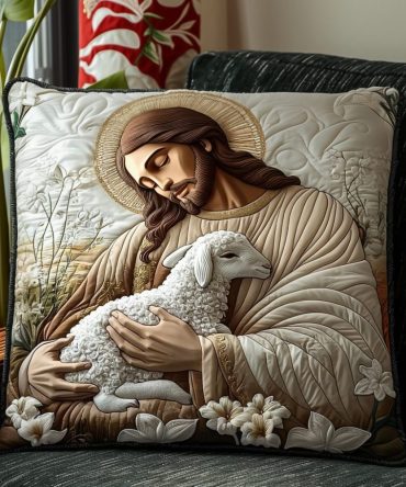 In His Arms Quilted Decorative Pillow Cover — Comforting Scripture-Inspired Throw Pillow Sham For Faith-Based Home & Nursery Decor