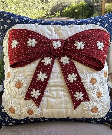 Independence Garden Quilted Pillow Cover — Botanical Patriotic Throw Accent For Elegant Living Rooms & Outdoor Nooks
