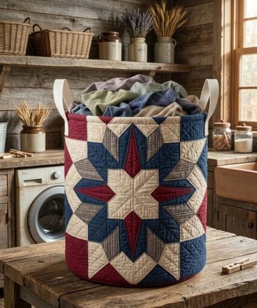 Independence Starburst Quilted Hamper — Patriotic Laundry Basket With Bold Star Design, Perfect For Holidays & Everyday Use