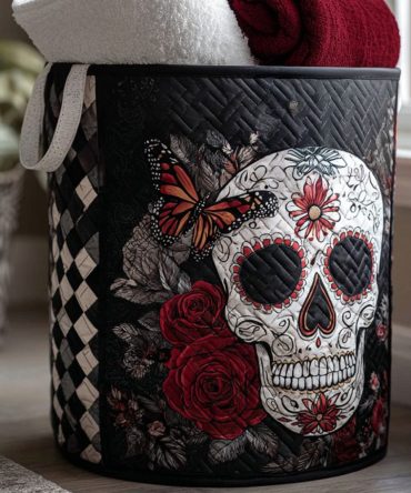 Inferno Skull Quilted Laundry Hamper — Bold Skull Flame Design Foldable Laundry Basket For Edgy Home Decor, Durable & Easy-Clean