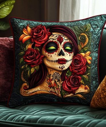 Intricate Skull Quilted Pillow Cover — Detailed Gothic Throw Pillowcase With Ornate Patterning For Dramatic, Artistic Home Accents