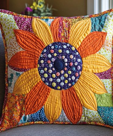 Iris Burst Quilted Pillow Cover - Bold Botanical Decorative Pillowcase For Bed & Sofa, Quilted Cotton-Blend Sham, Vibrant Accent