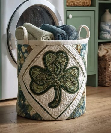 Irish Folklore Quilted Laundry Hamper — Heritage-Inspired Collapsible Fabric Basket With Reinforced Handles, Machine-Washable & Decorative Storage