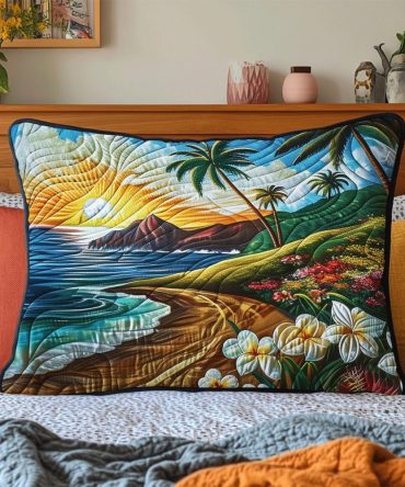 Island Breeze Quilted Pillow Cover — Tropical Floral Quilted Pillowcase For Coastal Bedrooms, Resort-Style Throw Pillows & Relaxed Decor