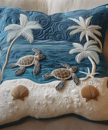 Island Roamer Quilted Decorative Pillow Cover — Tropical Coastal Throw Pillowcase, Lightweight Quilted Texture, Easy-Care Accent