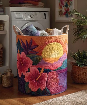 Island Bloom Quilted Laundry Hamper — Tropical Floral Quilted Fabric Basket, Collapsible Storage Bin With Reinforced Handles & Washable Cover — Shop Now
