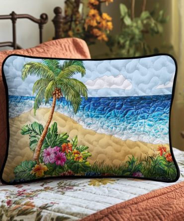 Island Escape Quilted Pillow Cover — Tropical Coastal Decorative Throw In Cotton-Blend For Relaxed, Resort-Style Interiors