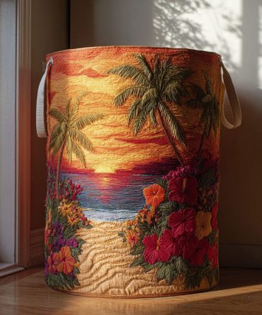 Island Light Quilted Laundry Hamper - Foldable Decorative Fabric Basket With Handles, Lightweight & Washable Home Organizer