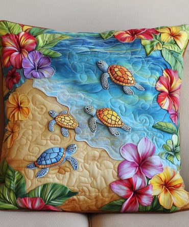 Island Shore March Quilted Pillow Case — Serene Coastal Marching Shells Design, Soft Cotton-Blend Decorative Cover, Easy Care