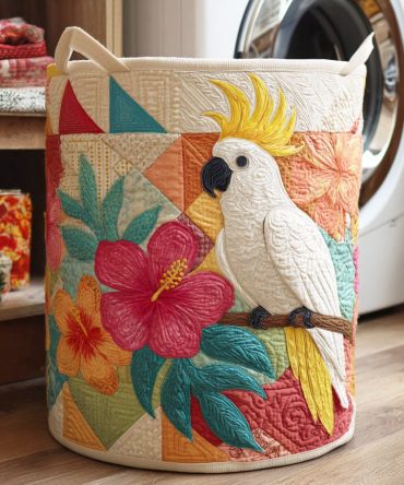 Island Song Quilted Laundry Hamper - Coastal Foldable Laundry Basket With Reinforced Base & Sturdy Handles For Home & Nursery