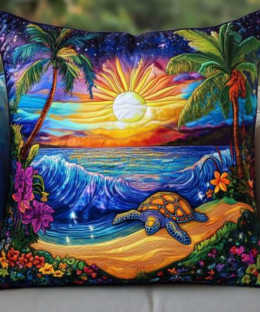 Island Sunset Shell Quilted Pillow Case — Tropical Shell Print Decorative Pillow Cover, Soft Cotton-Blend, Machine Washable