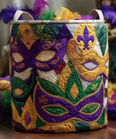 Jester'S Garden Gathering Quilted Laundry Hamper - Whimsical Jester & Floral Print Collapsible Basket For Colorful Home Storage