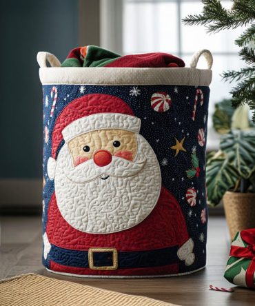Jingle Santa Quilted Laundry Hamper — Festive, Foldable Christmas Laundry Basket For Kids’ Rooms & Holiday Storage