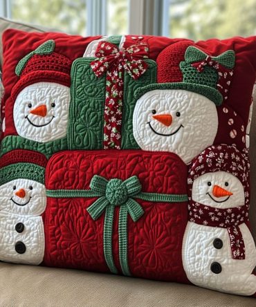 Jingle Snow Quilted Decorative Pillow Cover — Merry Holiday Throw Pillowcase For Seasonal Sofas, Beds & Mantels