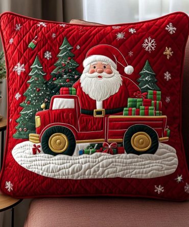 Jolly Holiday Express Quilted Pillow Cover — Vintage Train Holiday Cushion Case, Festive Sofa & Mantel Accent For Christmas Cheer