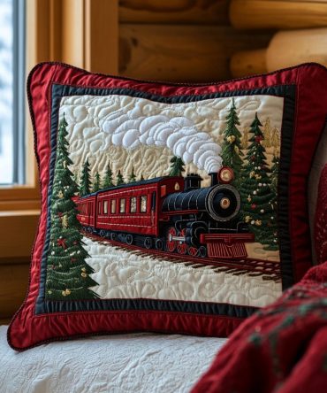 Jolly Journey Quilted Christmas Pillow Cover — Festive Travel-Inspired Throw Case For Sofa, Bed & Holiday Displays
