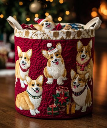Playful Corgi Ride Quilted Laundry Hamper — Large Dog-Themed Fabric Basket, Collapsible & Durable Organizer For Home