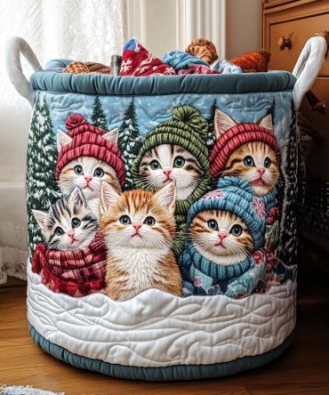 Jolly Feline Quilted Laundry Hamper - Padded Cat-Themed Storage Basket For Bedroom, Dorm & Pet-Loving Homes