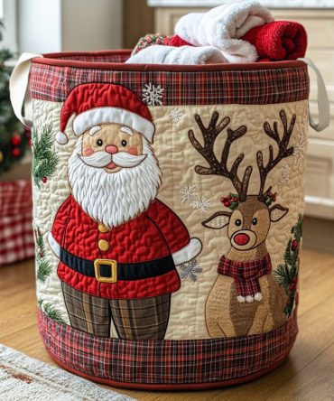 Jolly Santa Quilted Fabric Laundry Hamper — Festive Santa-Themed Washable Clothes Basket With Handles, Foldable Seasonal Storage & Gift Idea