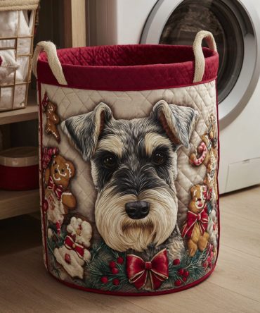 Jolly Schnauzer Quilted Laundry Hamper – Playful Dog-Print Fabric Basket With Durable Handles, Collapsible Organizer For Home & Nursery