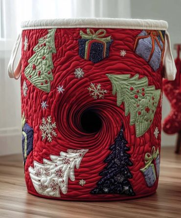 Jolly Whirl Quilted Hamper — Festive Swirl-Patterned Fabric Laundry Basket With Handles, Collapsible Holiday & Everyday Storage Solution