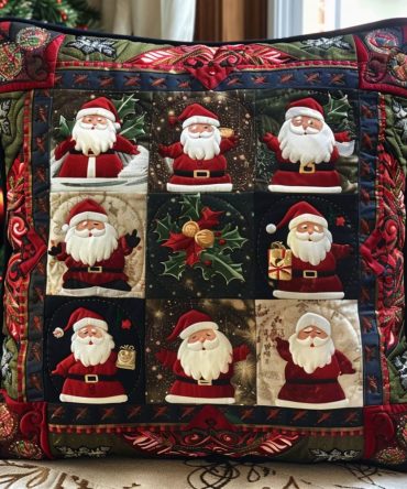 Cheerful Santa Quilted Pillow Cover - Jolly Christmas Throw Pillowcase For Sofa & Bed , Soft, Durable & Machine Washable Holiday Accent