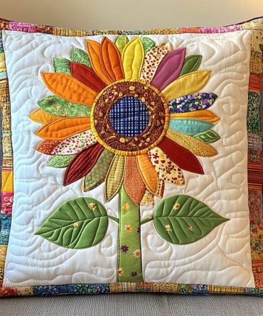Joyful Bloom Quilted Pillow Cover - Cheerful Floral Decorative Pillowcase For Sofa & Bed, Soft Quilted Cotton-Blend Sham, Everyday Accent