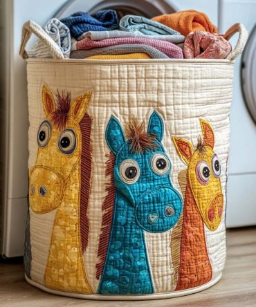 Joyful Colts Quilted Kids Laundry Hamper — Lightweight Collapsible Fabric Laundry Basket For Boys & Girls With Carry Handles
