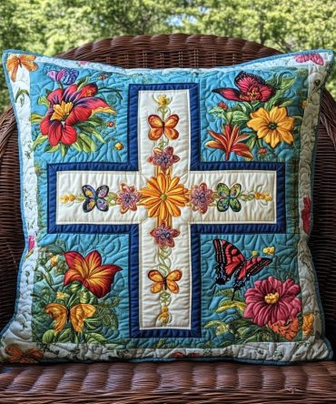 Joyful Cross Quilted Decorative Pillow Cover — Cheerful Accent For Sofa, Bedroom & Nursery, Soft Quilting, Machine-Washable, Gift-Ready