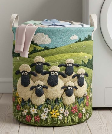 Joyful Sheep Quilted Laundry Hamper — Playful Foldable Fabric Laundry Bin With Handles For Kids' Rooms, Nursery & Small Spaces