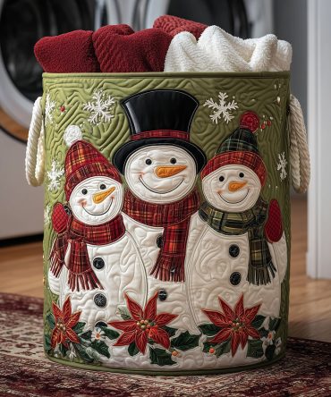 Joyful Snow Family Quilted Hamper — Oversized Holiday Laundry Basket With Reinforced Handles & Easy-Clean Liner