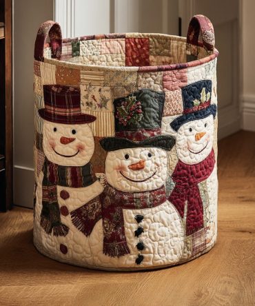 Joyful Snowman Quilted Holiday Laundry Hamper — Festive Winter Fabric Basket, Collapsible Decorative Storage For Holiday Decor