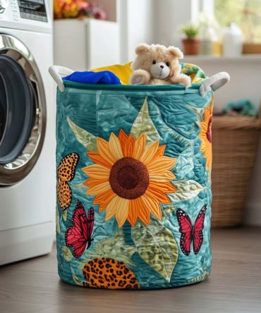 Joyful Sunflower Quilted Laundry Hamper — Cheerful Foldable Cotton Basket With Handles, Spacious & Durable Design
