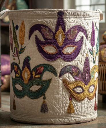 Jubilee Masks Quilted Laundry Hamper — Bold Festival-Inspired Fabric Laundry Basket With Handles, Collapsible & Machine-Washable Design