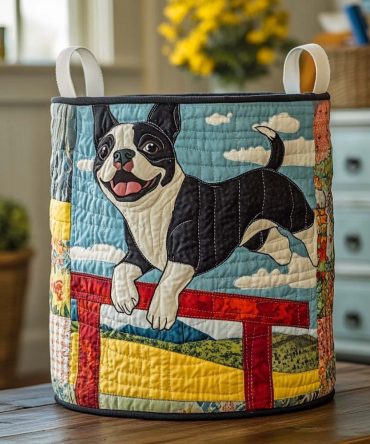 Jumping Joy Quilted Fabric Hamper — Energetic Patterned Foldable Laundry Organizer With Durable Handles For Busy Households