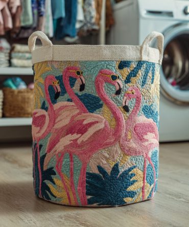 Jungle Flamingo Quilted Laundry Hamper — Playful Foldable Basket For Kids, Durable Design With Handles For Easy Carrying & Storage