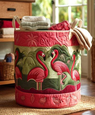 Vibrant Quilted Laundry Hamper – Jungle Flamingo Print, Spacious Collapsible Basket With Handles For Nursery, Bathroom & Home Organization