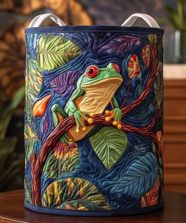 Jungle Spirit Frog Quilted Laundry Hamper — Bold Collapsible Laundry Basket For Kids & Home, Durable Fabric Organizer With Reinforced Base