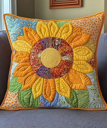 Kaleido Petal Quilted Pillow Cover - Colorful Geometric Floral Decorative Pillowcase For Bed & Sofa, Cotton-Blend Quilted Sham, Playful Design