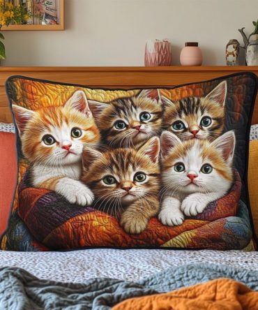 Kitten Bundle Cute Quilted Pillow Sham — Adorable Cat Decorative Pillowcase, Ultra-Soft Cotton, Perfect Gift For Cat Moms & Kids