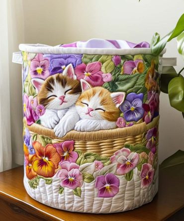 Kitten Chaos Quilted Laundry Hamper — Playful Cat Pattern Foldable Fabric Basket With Handles, Cute Storage For Kids, Pet Rooms & Nurseries