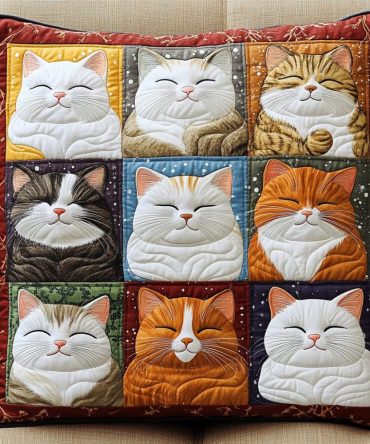Kitten Snuggles Quilted Pillowcase - Heartwarming Kitten Pattern, Quilted Throw Pillow Cover For Cozy Home & Kids' Rooms